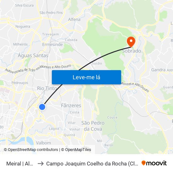 Meiral | Albuquerque to Campo Joaquim Coelho da Rocha (Clube Desportivo de Sobrado) map