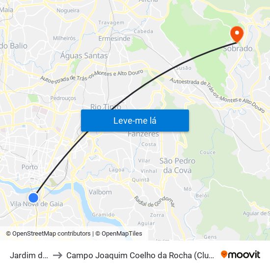 Jardim do Morro to Campo Joaquim Coelho da Rocha (Clube Desportivo de Sobrado) map