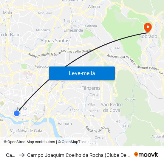Carmo to Campo Joaquim Coelho da Rocha (Clube Desportivo de Sobrado) map