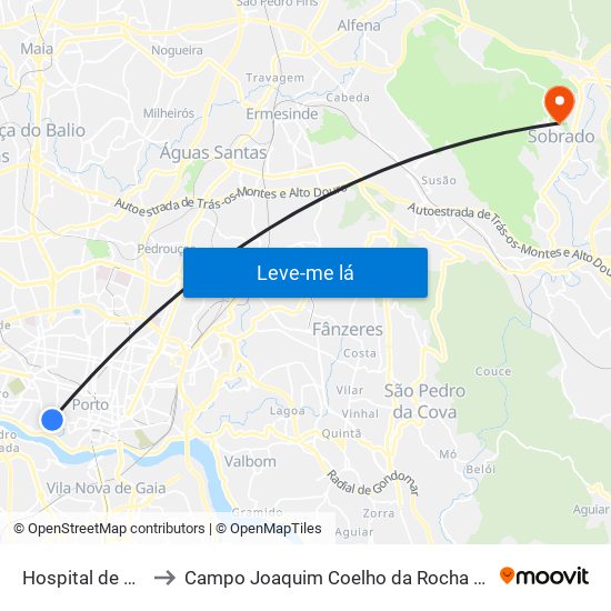 Hospital de Santo António to Campo Joaquim Coelho da Rocha (Clube Desportivo de Sobrado) map