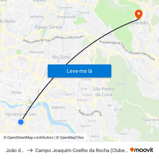 João de Deus to Campo Joaquim Coelho da Rocha (Clube Desportivo de Sobrado) map