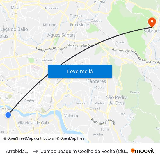 Arrábidashopping to Campo Joaquim Coelho da Rocha (Clube Desportivo de Sobrado) map