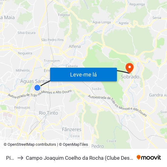 Pícua to Campo Joaquim Coelho da Rocha (Clube Desportivo de Sobrado) map