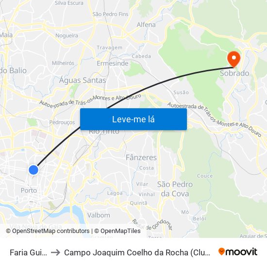 Faria Guimarães to Campo Joaquim Coelho da Rocha (Clube Desportivo de Sobrado) map