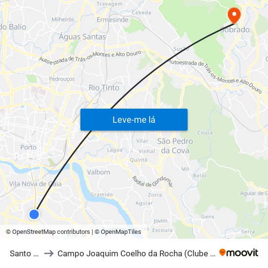 Santo Ovídio to Campo Joaquim Coelho da Rocha (Clube Desportivo de Sobrado) map