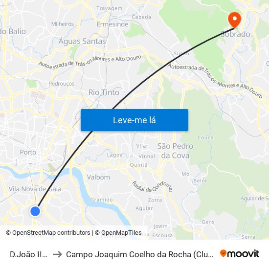 D.João II (Metro) to Campo Joaquim Coelho da Rocha (Clube Desportivo de Sobrado) map