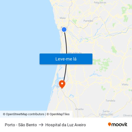 Porto - São Bento to Hospital da Luz Aveiro map