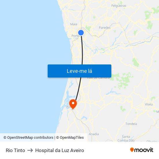 Rio Tinto to Hospital da Luz Aveiro map