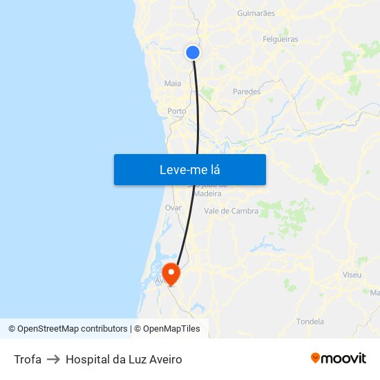 Trofa to Hospital da Luz Aveiro map