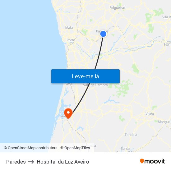 Paredes to Hospital da Luz Aveiro map