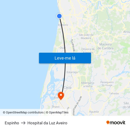 Espinho to Hospital da Luz Aveiro map