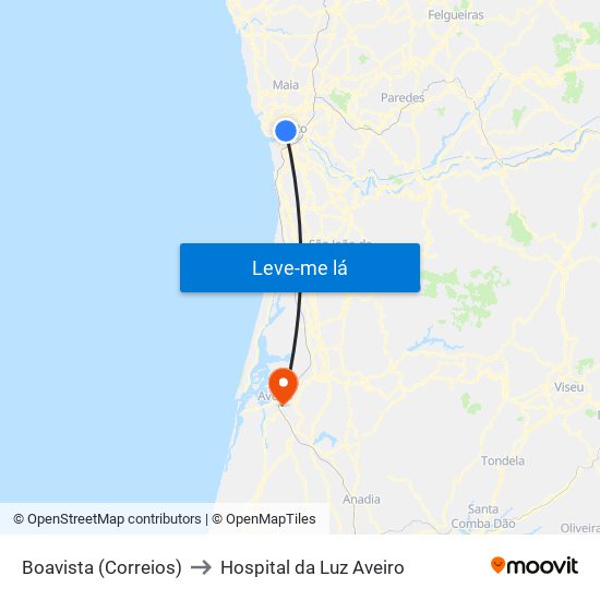 Boavista (Correios) to Hospital da Luz Aveiro map