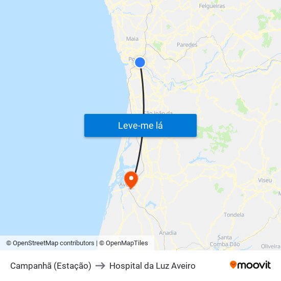 Campanhã (Estação) to Hospital da Luz Aveiro map
