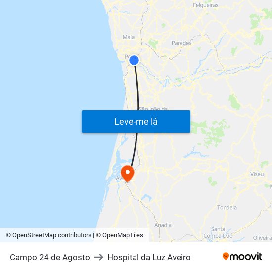 Campo 24 de Agosto to Hospital da Luz Aveiro map