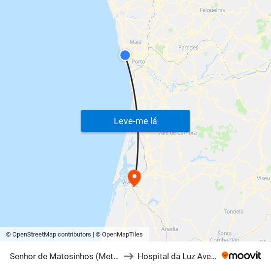 Senhor de Matosinhos (Metro) to Hospital da Luz Aveiro map