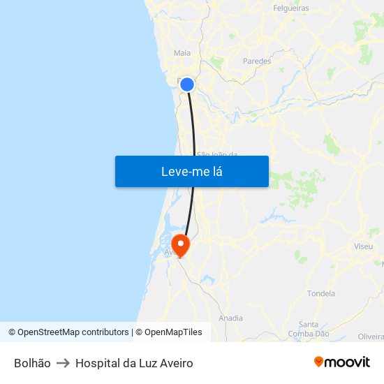 Bolhão to Hospital da Luz Aveiro map