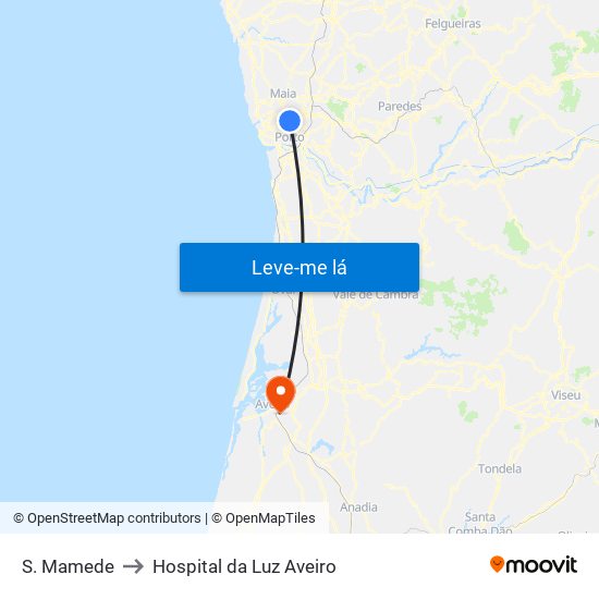 S. Mamede to Hospital da Luz Aveiro map