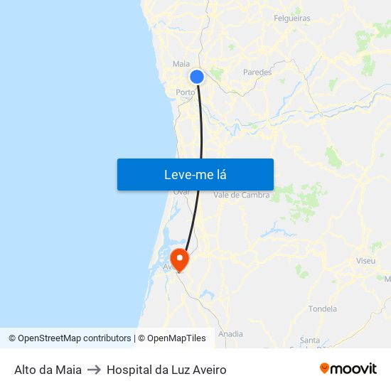 Alto da Maia to Hospital da Luz Aveiro map