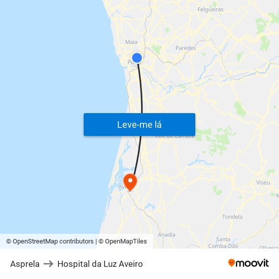 Asprela to Hospital da Luz Aveiro map