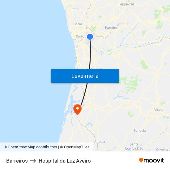 Barreiros to Hospital da Luz Aveiro map