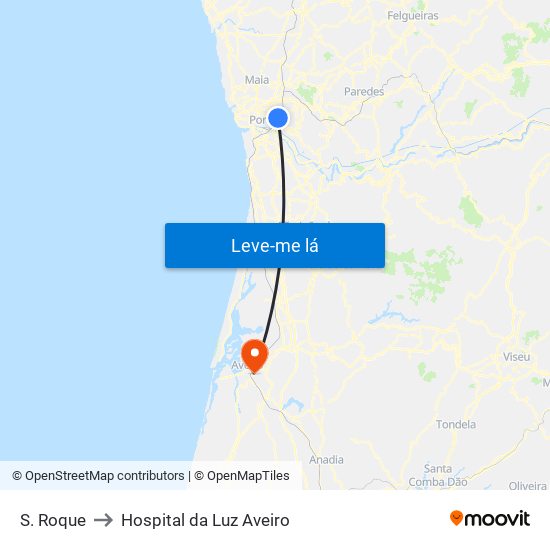 S. Roque to Hospital da Luz Aveiro map