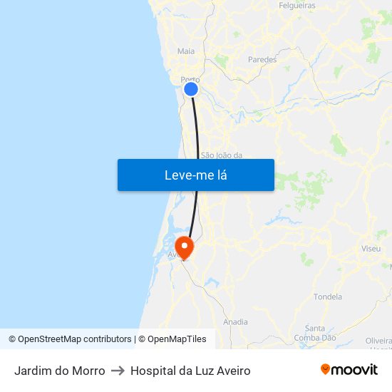 Jardim do Morro to Hospital da Luz Aveiro map