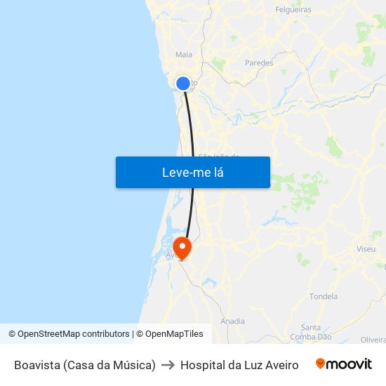 Boavista (Casa da Música) to Hospital da Luz Aveiro map
