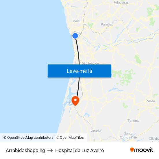 Arrábidashopping to Hospital da Luz Aveiro map