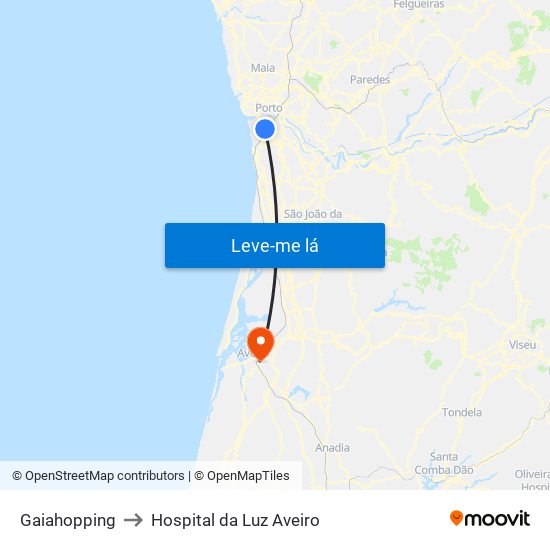 Gaiahopping to Hospital da Luz Aveiro map