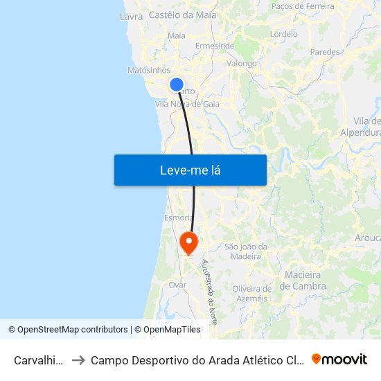 Carvalhido to Campo Desportivo do Arada Atlético Clube map