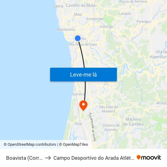 Boavista (Correios) to Campo Desportivo do Arada Atlético Clube map