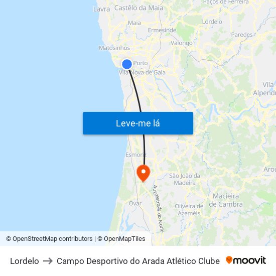 Lordelo to Campo Desportivo do Arada Atlético Clube map