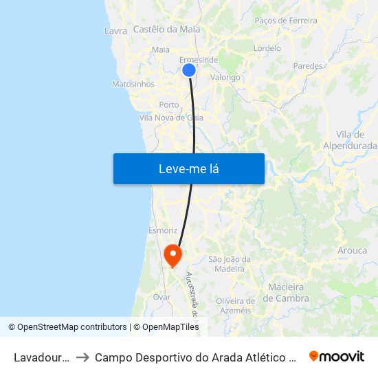 Lavadouros to Campo Desportivo do Arada Atlético Clube map