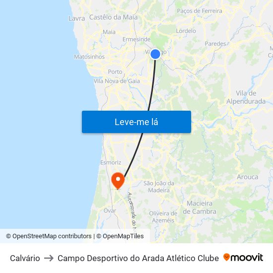 Calvário to Campo Desportivo do Arada Atlético Clube map