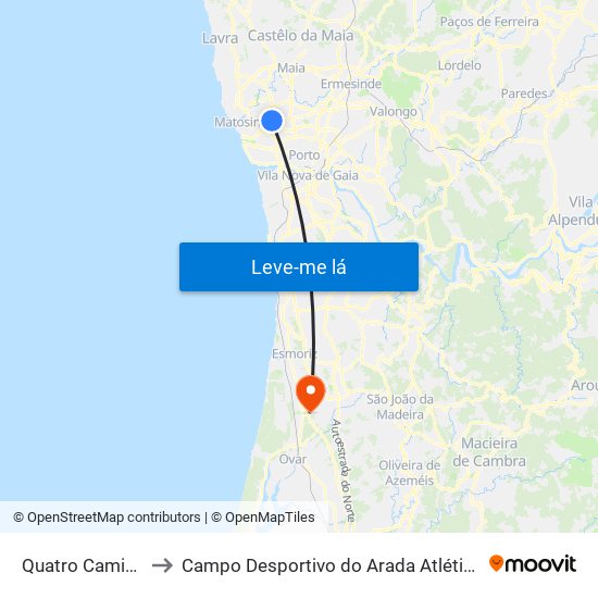 Quatro Caminhos to Campo Desportivo do Arada Atlético Clube map