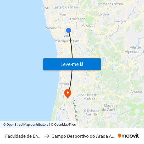 Faculdade de Engenharia to Campo Desportivo do Arada Atlético Clube map