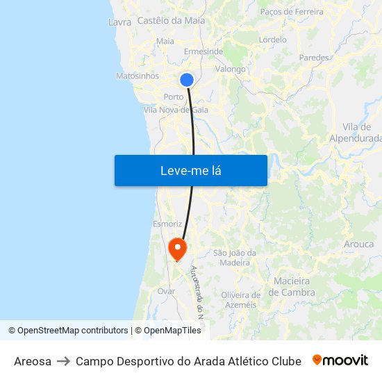 Areosa to Campo Desportivo do Arada Atlético Clube map