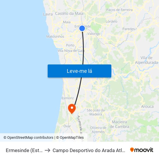 Ermesinde (Estação) to Campo Desportivo do Arada Atlético Clube map