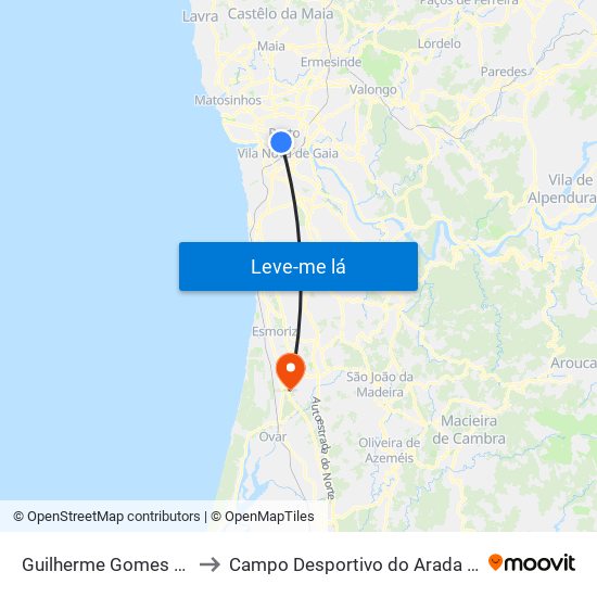 Guilherme Gomes Fernandes to Campo Desportivo do Arada Atlético Clube map