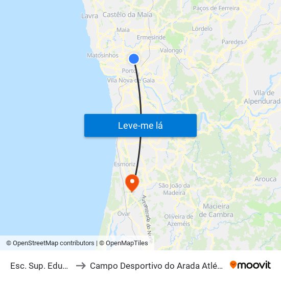 Esc. Sup. Educação to Campo Desportivo do Arada Atlético Clube map