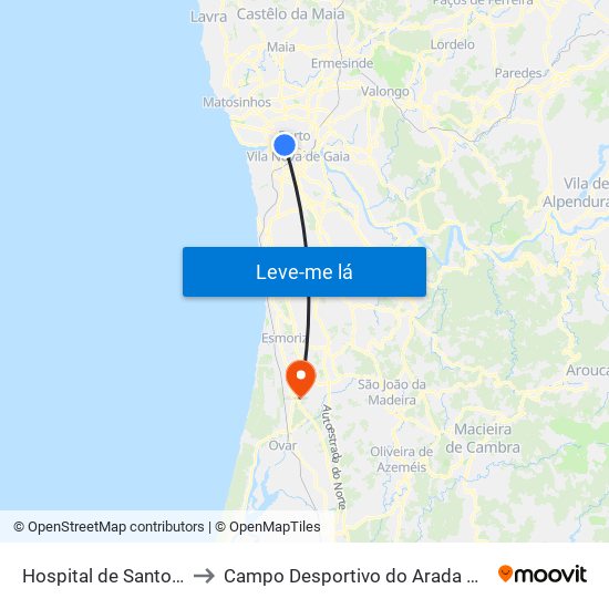Hospital de Santo António to Campo Desportivo do Arada Atlético Clube map
