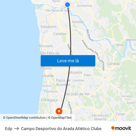 Edp to Campo Desportivo do Arada Atlético Clube map