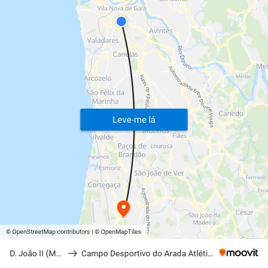 D. João II (Metro) to Campo Desportivo do Arada Atlético Clube map