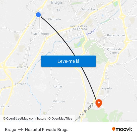 Braga to Hospital Privado Braga map