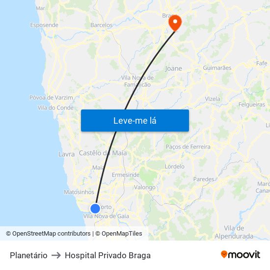 Planetário to Hospital Privado Braga map