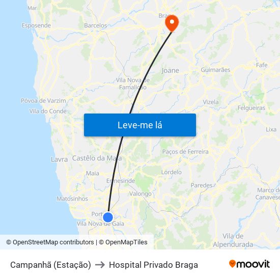 Campanhã (Estação) to Hospital Privado Braga map