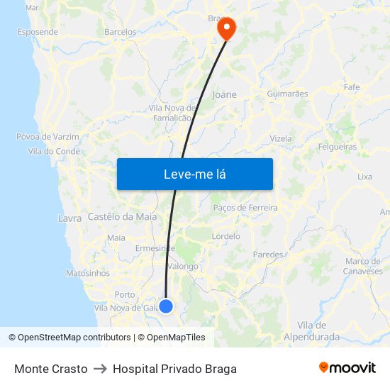 Monte Crasto to Hospital Privado Braga map