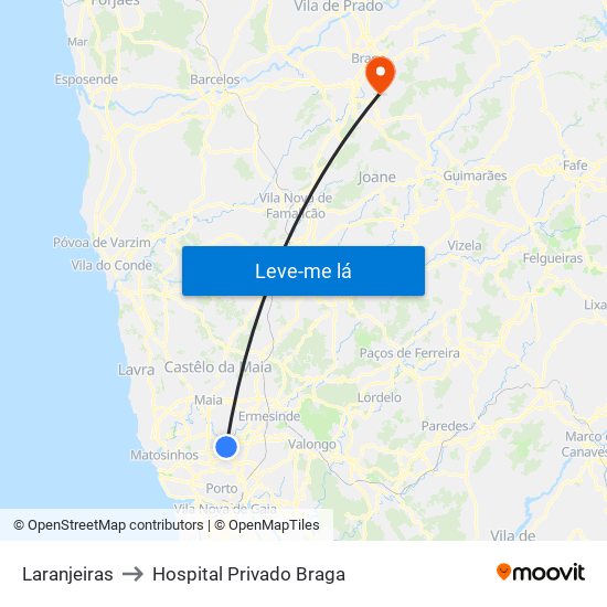 Laranjeiras to Hospital Privado Braga map