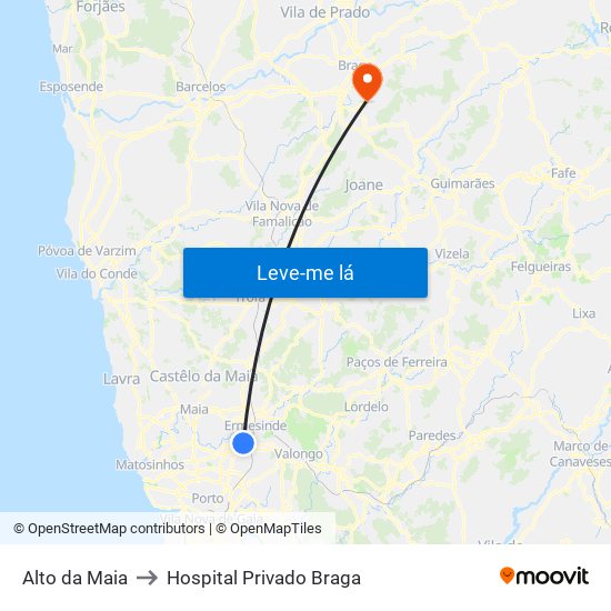 Alto da Maia to Hospital Privado Braga map