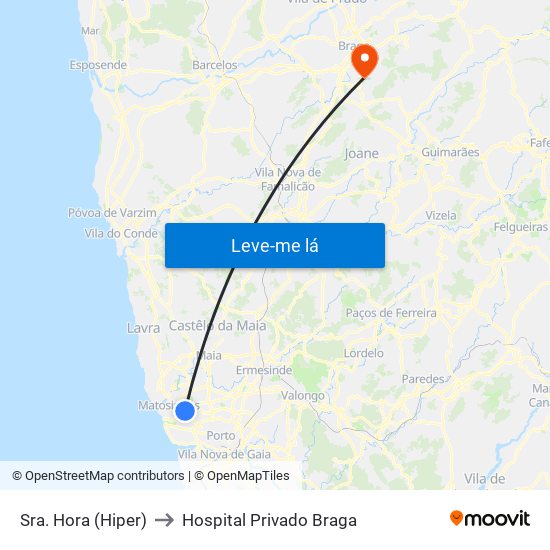 Sra. Hora (Hiper) to Hospital Privado Braga map